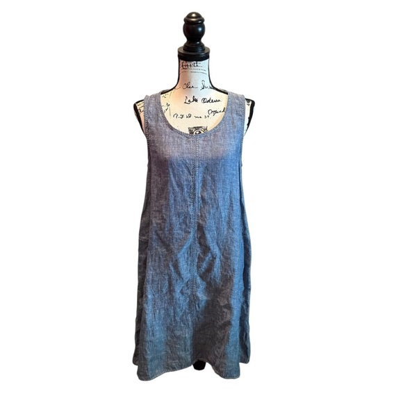 MAX Studio Linen Chambray Dress Blue Size Small Lightweight Pockets - Picture 1 of 9